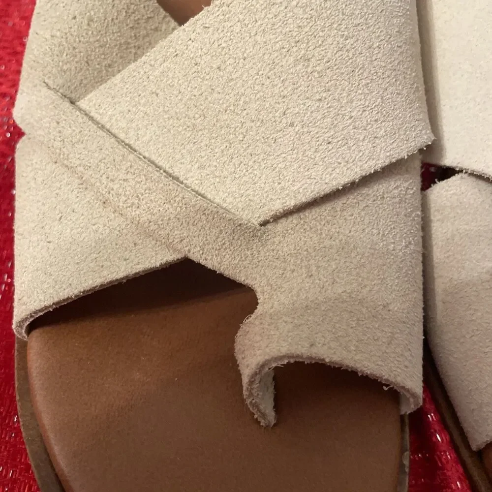 Womens Size 8 Italian Leather Chunky Heel Toe Slide Sandals Cruise Resort Wear